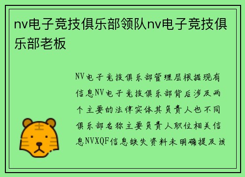 nv电子竞技俱乐部领队nv电子竞技俱乐部老板
